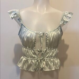 Elegant Satin Ruffle Top size small in mint green